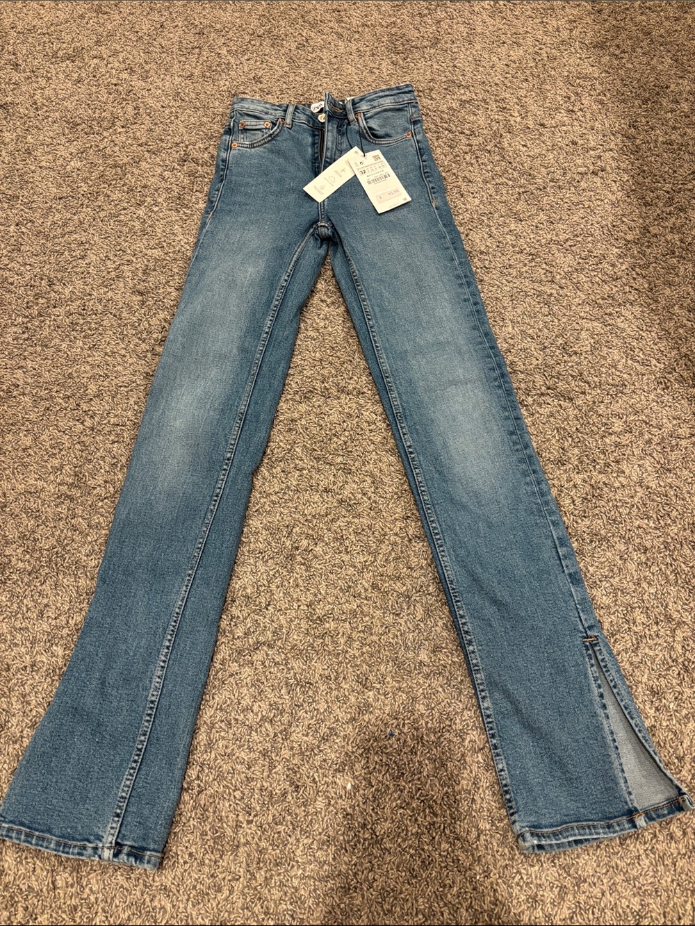 Zara Women's Light Blue Flared Jeans with Hem Slit